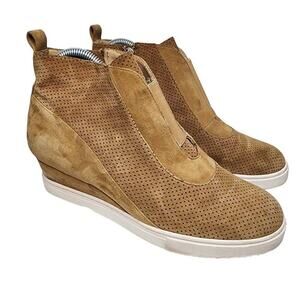Linea Paolo Women Shoes, Leather Suede Zip Ankle Booties Wedge Sneakers, Sz 7.5